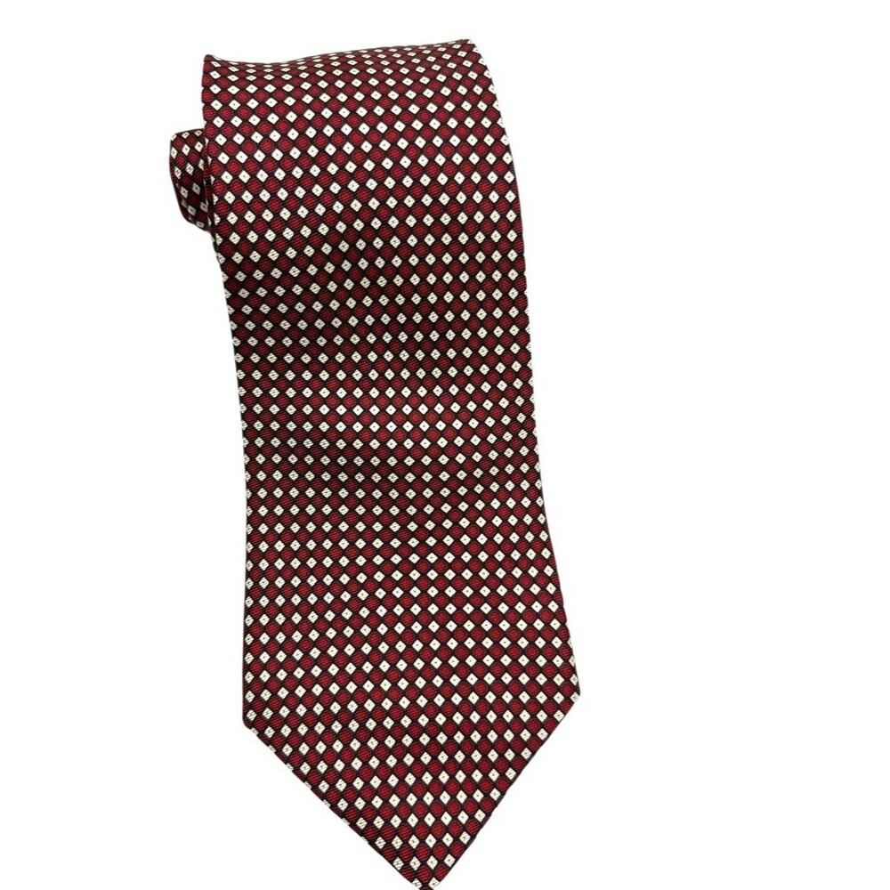 VTG Tommy Hilfiger Made in USA 100% Silk Red Geometric Microprint Tie